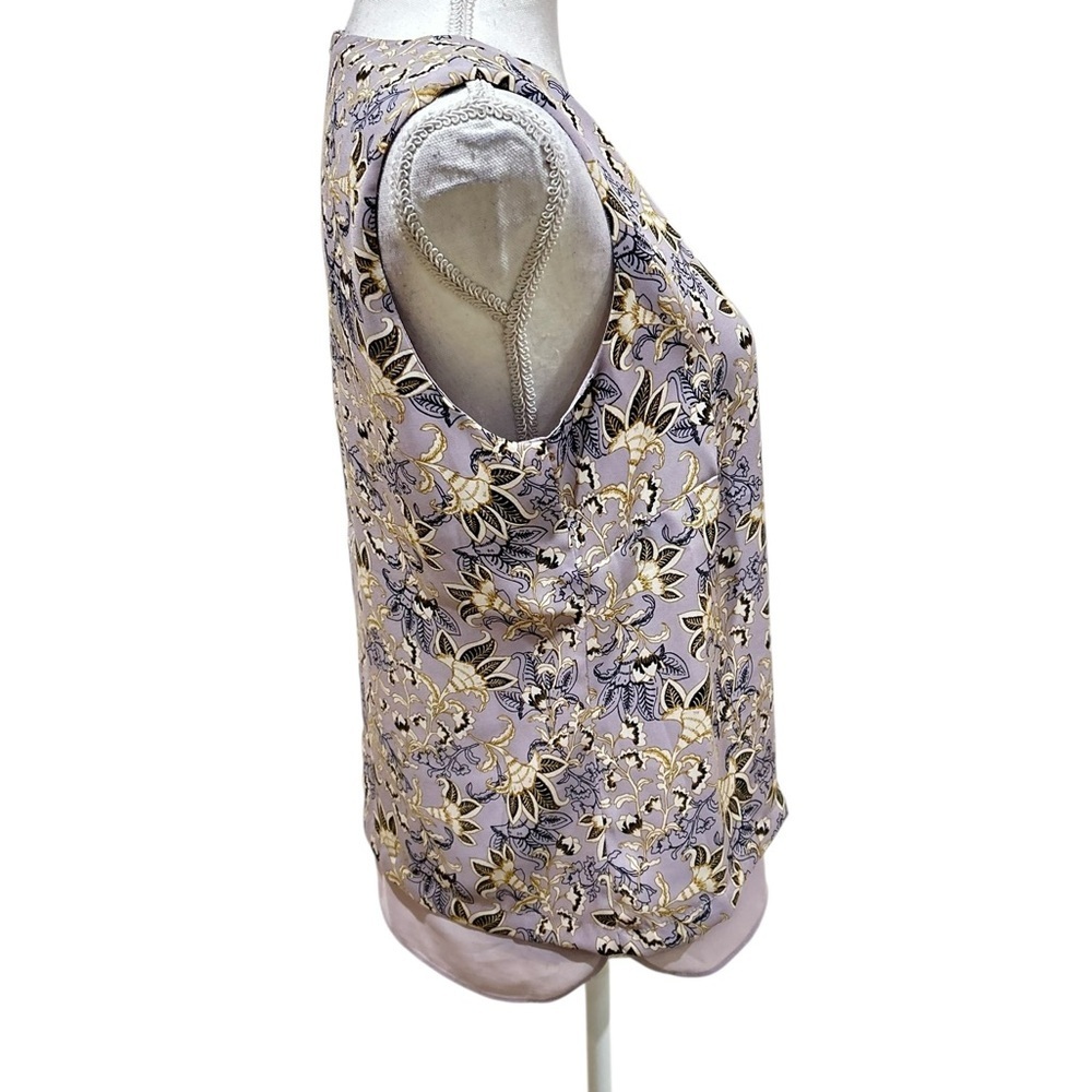 Rose & Olive Floral Sleeveless Blouse - Purple & cream sheer back zip size small - Picture 7 of 10